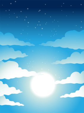 Illustration of Cloudy Blue Night Sky with Bright Moon Light