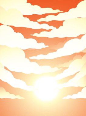 Illustration of Cloudy Orange Sky with Bright Sun Light