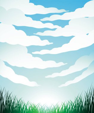 Illustration of Fisheye View of Clouds and Grass Over a Bright Sky