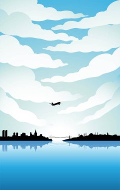 Illustration of Istanbul Silhouette Under a Blue Cloudy Sky