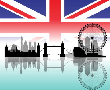 Illustration of London with Extreme Details and Transparency Over Union Jack Flag