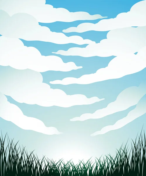 Illustration Fisheye View Clouds Grass — 图库矢量图片