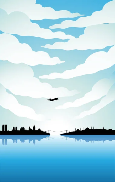 Illustration Istanbul Silhouette Blue Cloudy Sky — Vettoriale Stock