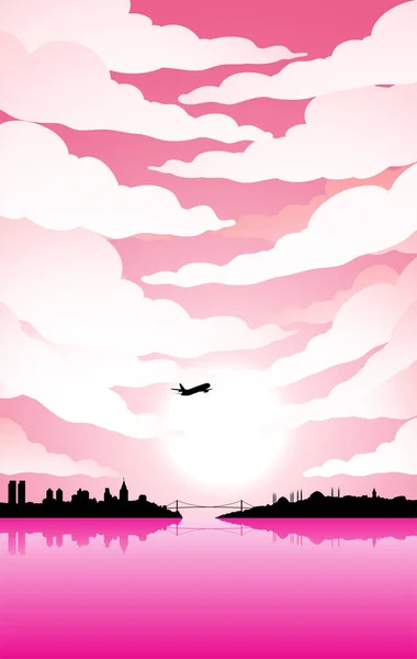 Illustration Istanbul Silhouette Pink Cloudy Sky — Stockvektor