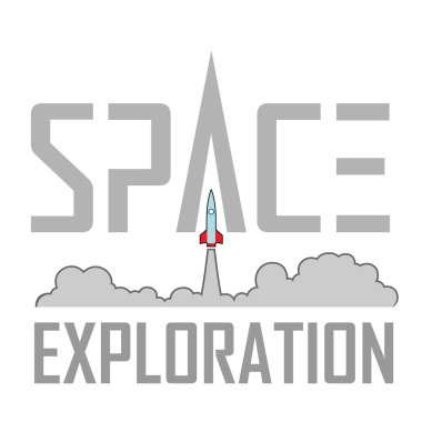 Illustration of Space Exploration Logo with Cartoon Rocket
