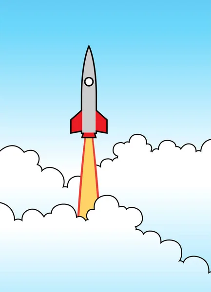 Εικονογράφηση Εκτόξευσης Και Πτήσης Πυραύλου Στον Γαλάζιο Ουρανό — Διανυσματικό Αρχείο