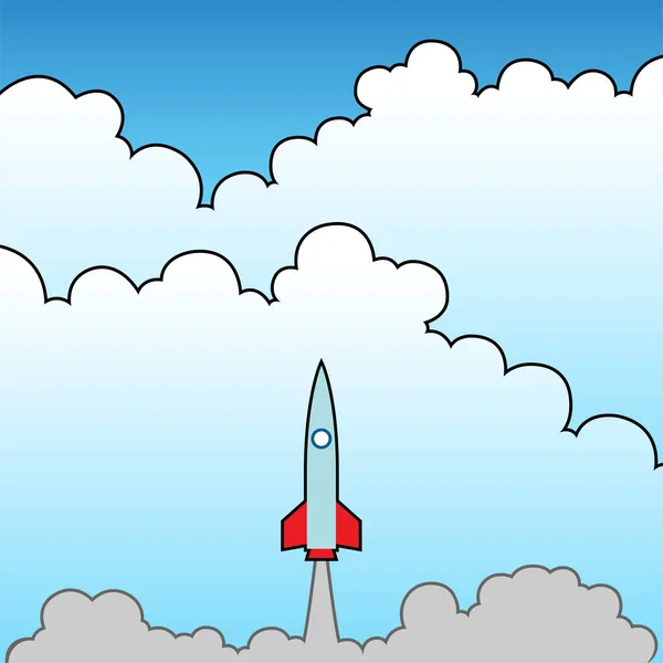 Space Illustration Rocket Launching Flying Cloudy Sky — Stockvector