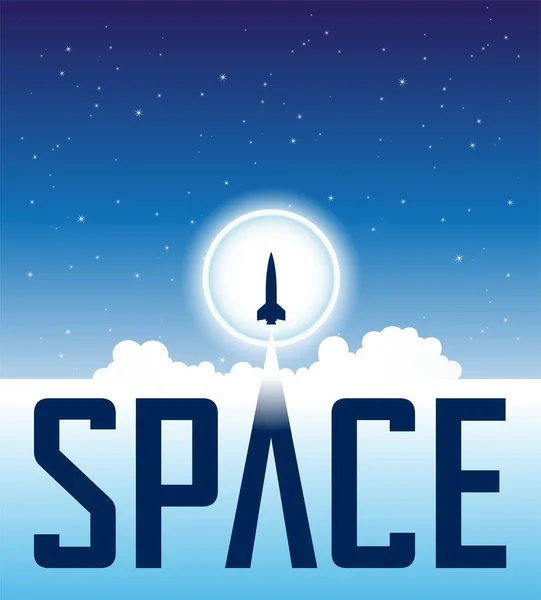 Illustration Space Poster Launching Rocket Blue Night Sky — 图库矢量图片