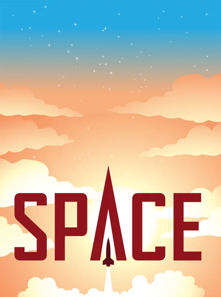 Illustration Space Poster Rocket Launch Colorful Starry Night Sky — Vetor de Stock