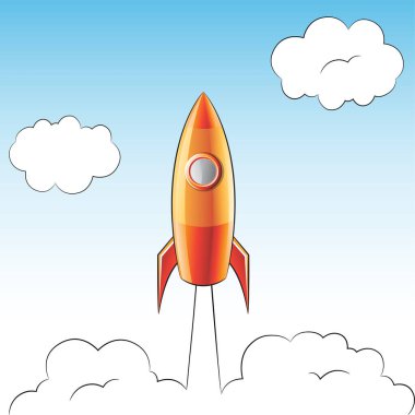 Bulutlu Gökyüzü Üzerine Fırlatılan Turuncu ve Sarı Roket