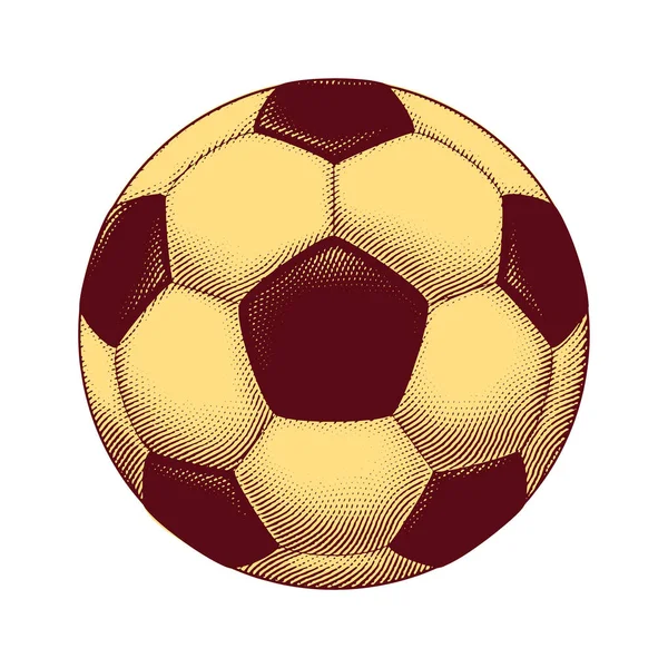 Ilustración Scratchboard Grabado Balón Fútbol Con Relleno Amarillo — Vector de stock