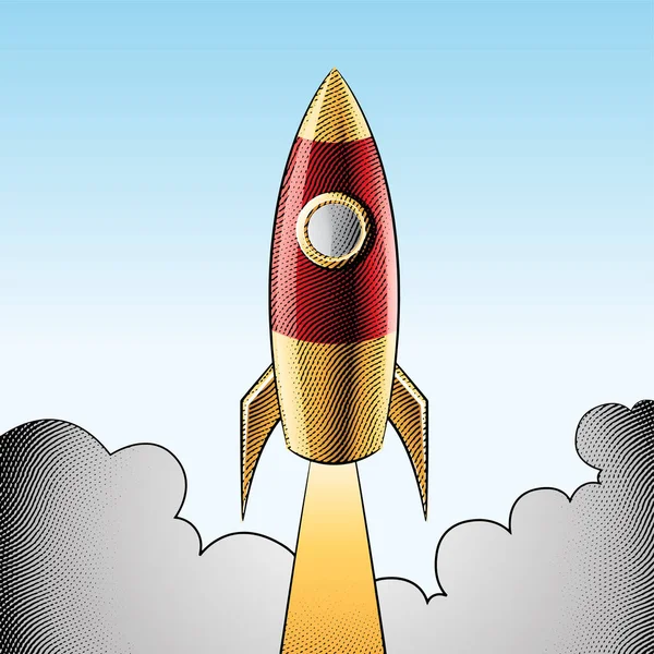 스크래치 보드의 삽화가 로켓을 발사하는 — 스톡 벡터