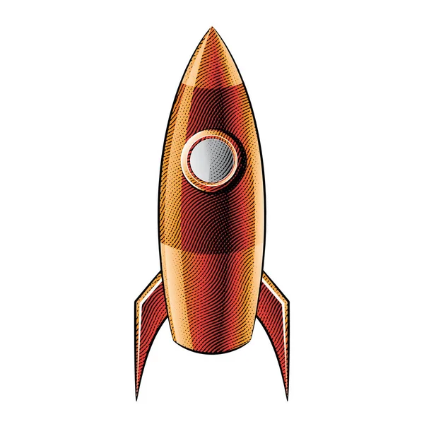 Ілюстрація Гравірованої Помаранчевої Ракети Білому Тлі — стоковий вектор