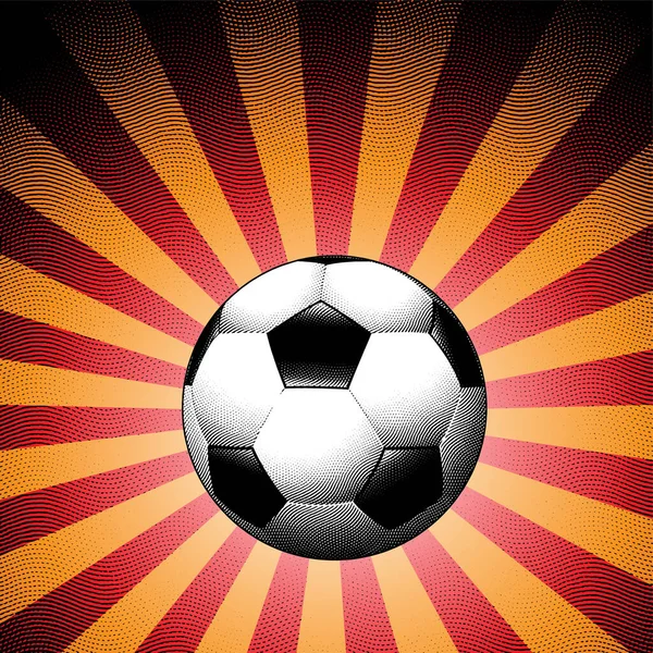 Illustration Von Scratchboard Gravierte Fußball Über Einem Rot Gestreiften Hintergrund — Stockvektor