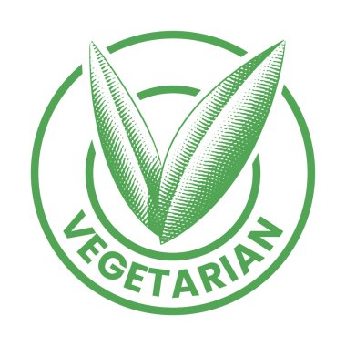 Beyaz bir arkaplanda oyulmuş yeşil yapraklı vejetaryen yuvarlak ikonu