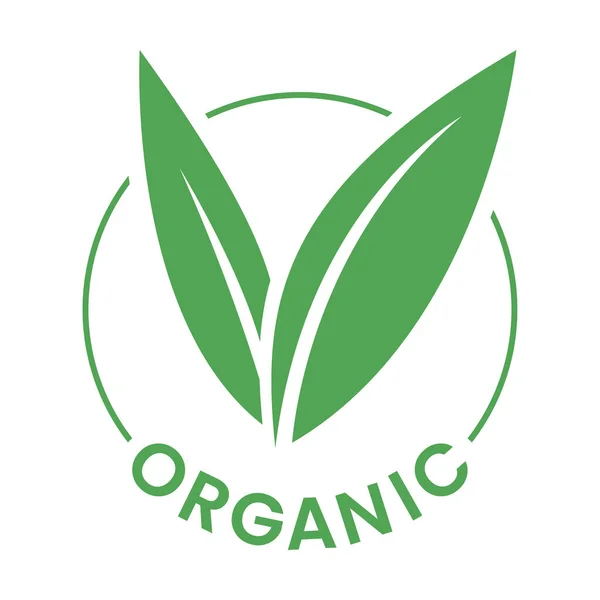 Organikus Kerek Ikon Zöld Levelek Elszigetelt Fehér Alapon — Stock Vector