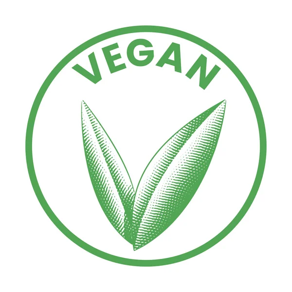 Vegan Στρογγυλό Εικονίδιο Χαραγμένα Πράσινα Φύλλα Απομονώνονται Λευκό Φόντο — Διανυσματικό Αρχείο