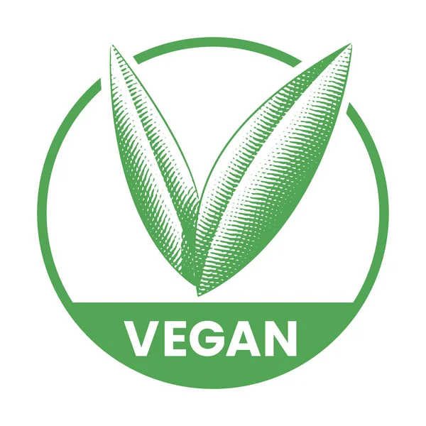 Vegan Στρογγυλό Εικονίδιο Χαραγμένα Πράσινα Φύλλα Απομονώνονται Λευκό Φόντο — Διανυσματικό Αρχείο