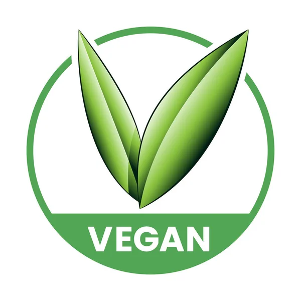 Icono Redondo Vegano Con Hojas Verdes Sombreadas Aisladas Sobre Fondo — Vector de stock