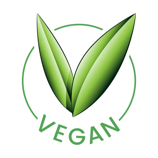Vegan Στρογγυλό Εικονίδιο Σκιασμένα Πράσινα Φύλλα Απομονώνονται Λευκό Φόντο — Διανυσματικό Αρχείο