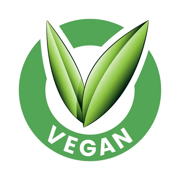 Icono Redondo Vegano Con Hojas Verdes Sombreadas Aisladas Sobre Fondo — Vector de stock