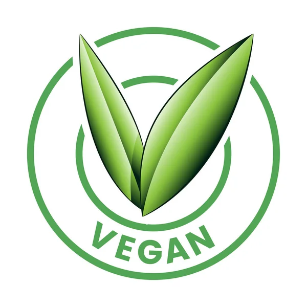 Vegan Στρογγυλό Εικονίδιο Σκιασμένα Πράσινα Φύλλα Απομονώνονται Λευκό Φόντο — Διανυσματικό Αρχείο
