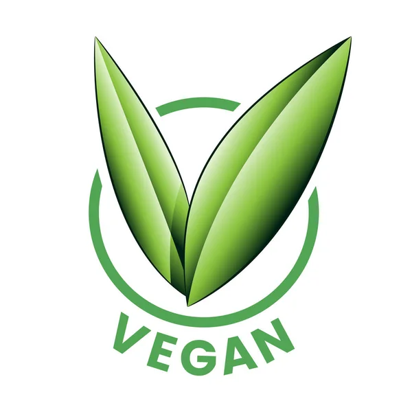 Vegane Runde Ikone Mit Schattierten Grünen Blättern Auf Weißem Hintergrund — Stockvektor