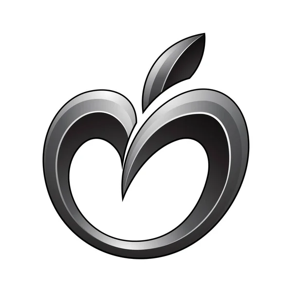 Apple Ikone Glänzenden Schwarztönen Isoliert Auf Weißem Hintergrund — Stockvektor