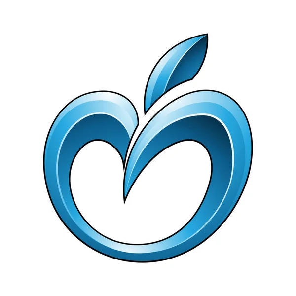 Apple Ikone Glänzenden Blautönen Isoliert Auf Weißem Hintergrund — Stockvektor