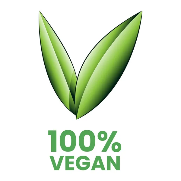 100 Vegan Εικονίδιο Σκιασμένα Πράσινα Φύλλα Που Απομονώνονται Λευκό Φόντο — Διανυσματικό Αρχείο