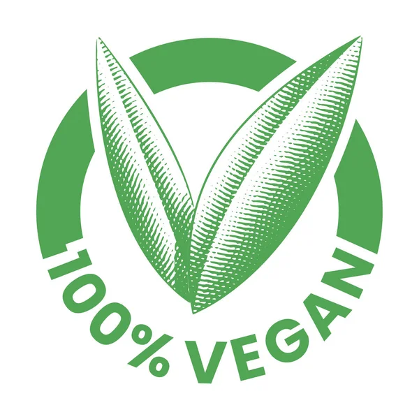 Oymalı Yeşil Yapraklı 100 Vegan Yuvarlak Simgesi Beyaz Arkaplanda Izole — Stok Vektör