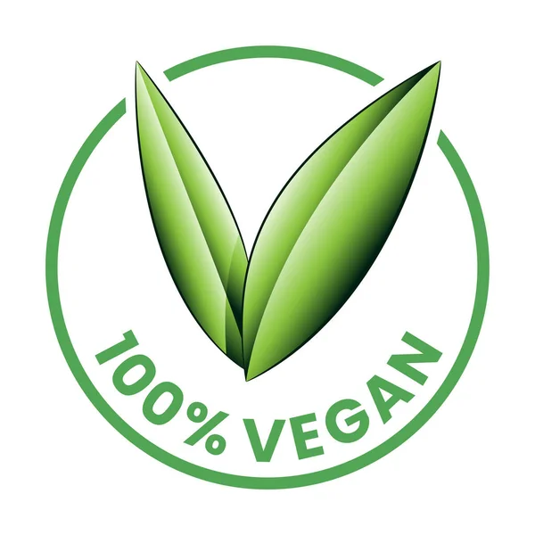 100 Vegan Icon Σκιασμένα Πράσινα Φύλλα Που Απομονώνονται Λευκό Φόντο — Διανυσματικό Αρχείο