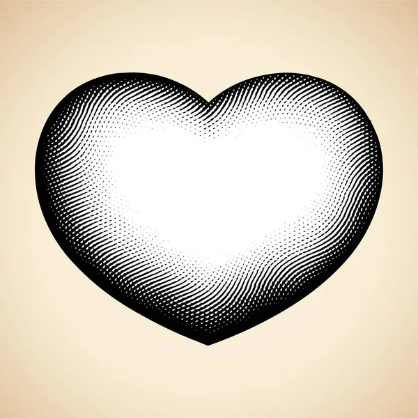 Ilustração Scratchboard Gravado Forma Coração Com Preenchimento Branco Isolado Fundo —  Vetores de Stock