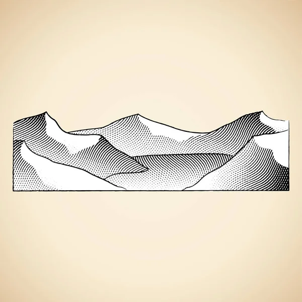 Ilustrace Scratchboard Ryté Ilustrace Horského Jezera Bílou Výplní Izolované Bílém — Stockový vektor