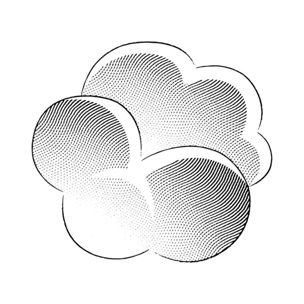 Ilustração Scratchboard Graved Puffy Cloud Isolado Fundo Branco —  Vetores de Stock