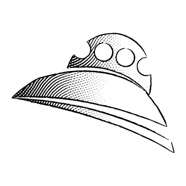 Illustration Scratchboard Graverad Ikon Alien Ship Isolerad Vit Bakgrund — Stock vektor
