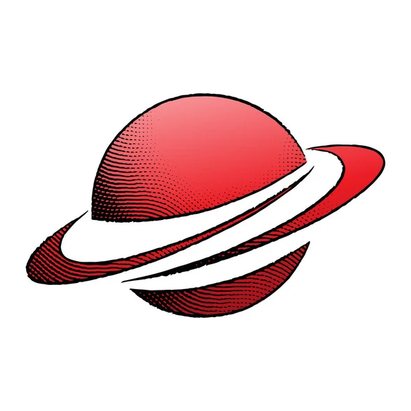 Illustration Von Scratchboard Eingravierte Ikone Eines Planeten Mit Roter Füllung — Stockvektor