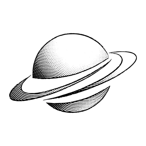 Illustration Scratchboard Graverad Ikon Planet Isolerad Vit Bakgrund — Stock vektor