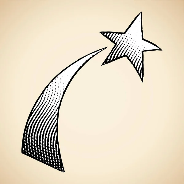 Illustration Scratchboard Engraved Icon Shooting Star White Fill Isolated Beige — Stock Vector