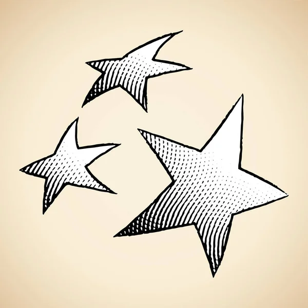 Illustration Scratchboard Engraved Icon Stars White Fill Isolated Beige Background — Stock Vector