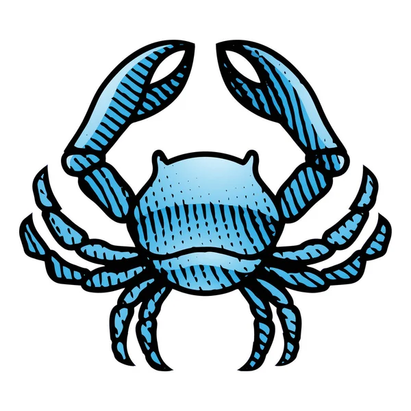 Illustration Scratchboard Engraved Crab Blue Fill Isolated White Background — Stock Vector
