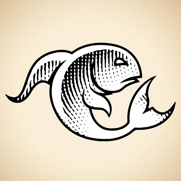 Illustrazione Scratchboard Inciso Pesce Con Riempimento Bianco Isolato Uno Sfondo — Vettoriale Stock