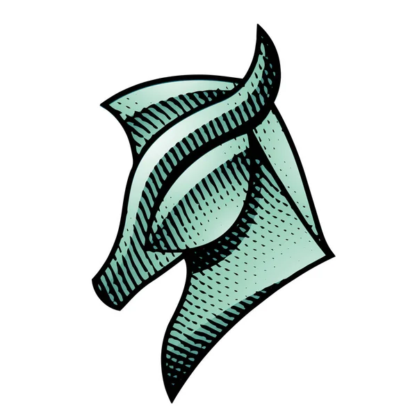 Illusztrációja Scratchboard Gravírozott Profil Zöld Kitöltése Elszigetelt Fehér Háttér — Stock Vector