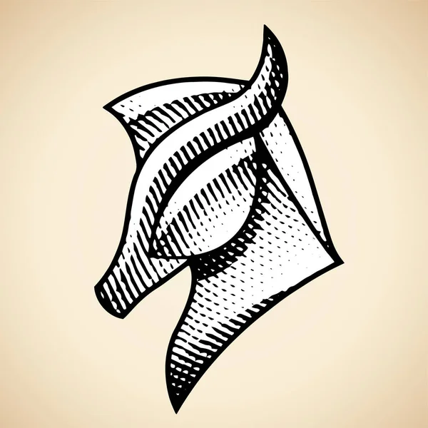 Ilustracja Scratchboard Grawerowany Profil Konia Białym Napełnieniem Izolowany Beżowym Tle — Wektor stockowy
