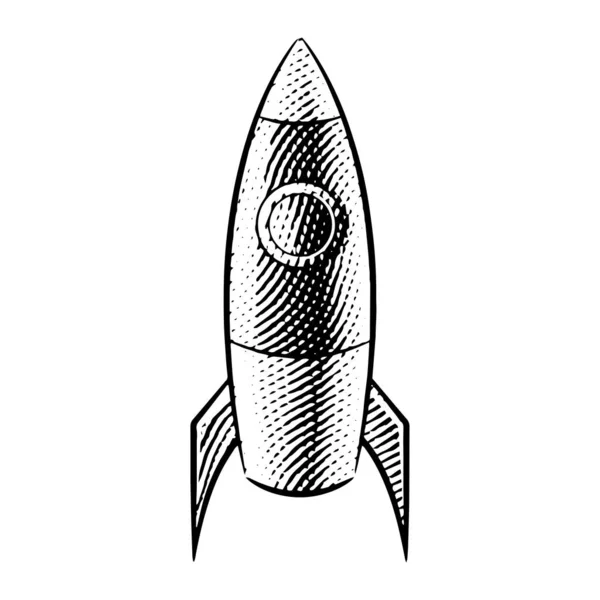 Гравированная Иллюстрация Ракеты Изолированной Белом Фоне — стоковый вектор