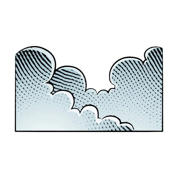 Scratchboard Grabado Nubes Con Relleno Azul Aislado Sobre Fondo Blanco — Archivo Imágenes Vectoriales