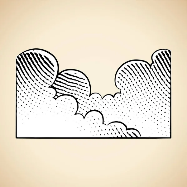Scratchboard Grabado Nubes Con Relleno Blanco Aislado Sobre Fondo Blanco — Archivo Imágenes Vectoriales