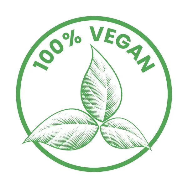 Gölgeli Yeşil Yapraklı 100 Vegan Yuvarlak Simgesi Beyaz Arkaplan Izole — Stok Vektör