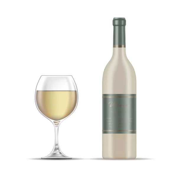 Ilustração Vidro Garrafa Vinho Branco Isolado Fundo Branco — Vetor de Stock