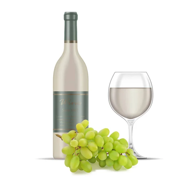 Ilustração Vinho Branco Uvas Isoladas Sobre Fundo Branco — Vetor de Stock
